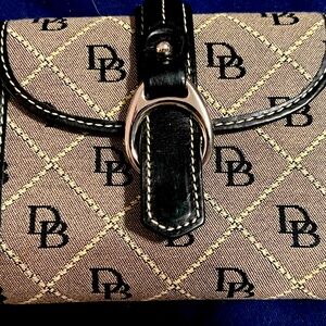 Dooney & Bourke DB black, black and white trifold wallet